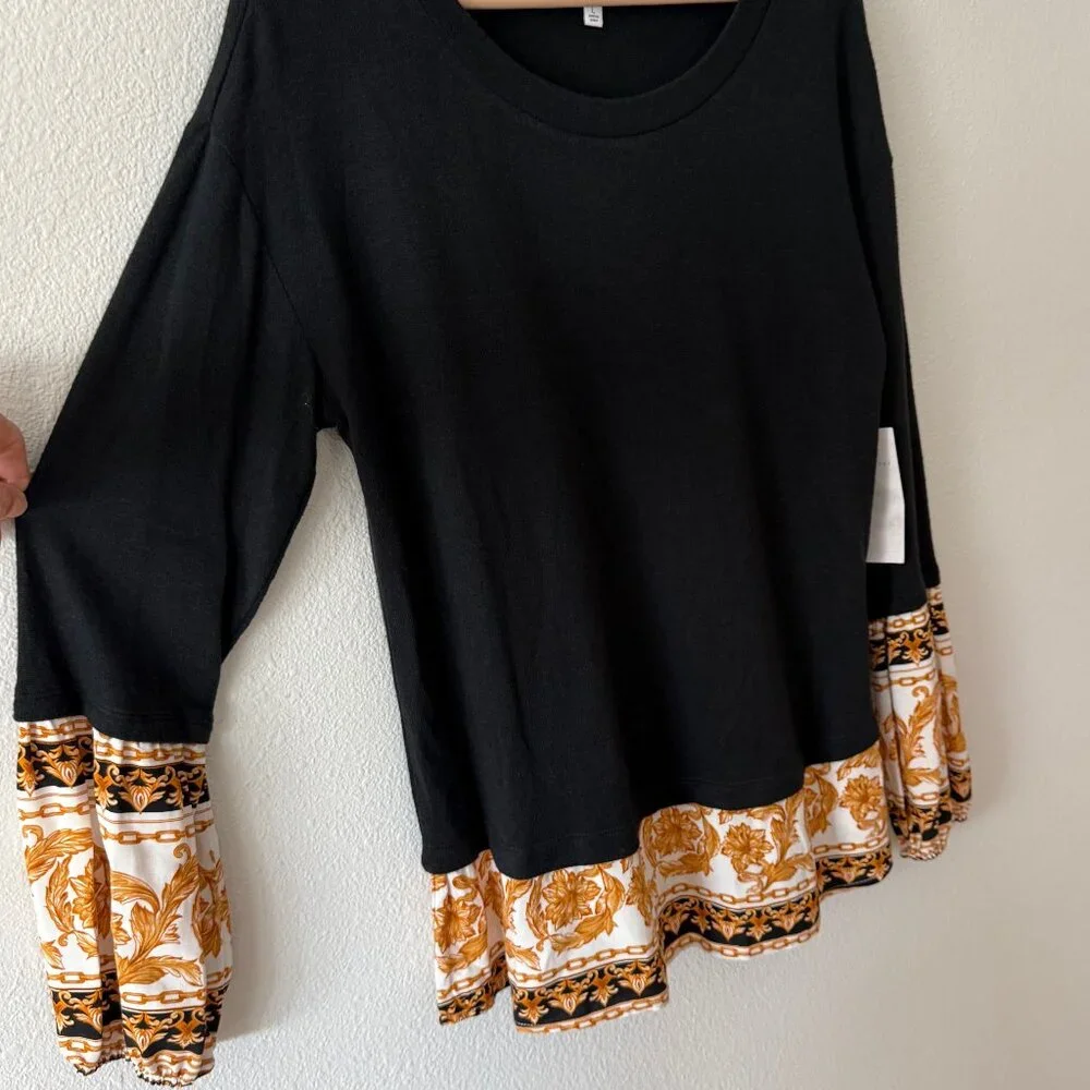 NWT New Direction Black‎ Gold Crewneck Sweater Size Large